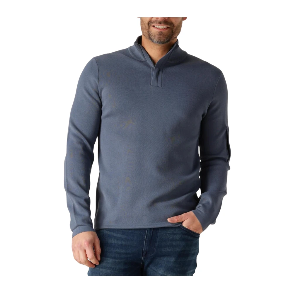 Genti Blauwe Turtle Zip Sweater Blue Heren