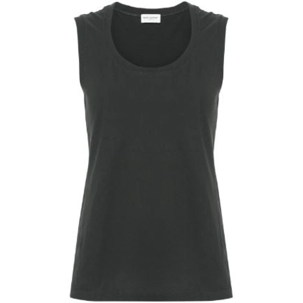 Saint Laurent Mouwloze T-shirt met ronde hals Black Dames