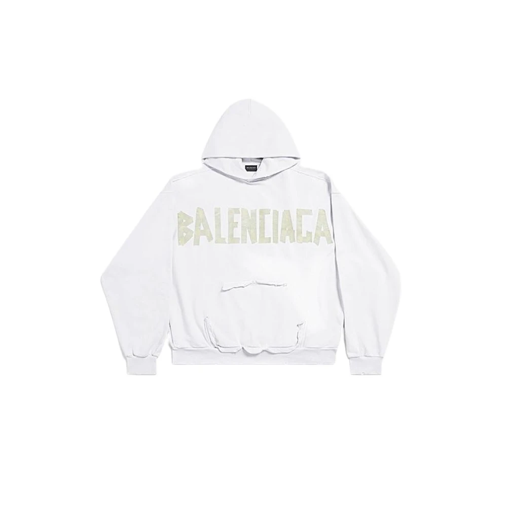 Balenciaga Oversized Unisex Hoodie med Distressed Logo Beige, Herr