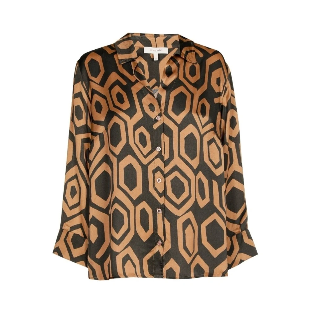 Marie Méro Blauwe Grafische Print Blouse met V-Hals Brown Dames
