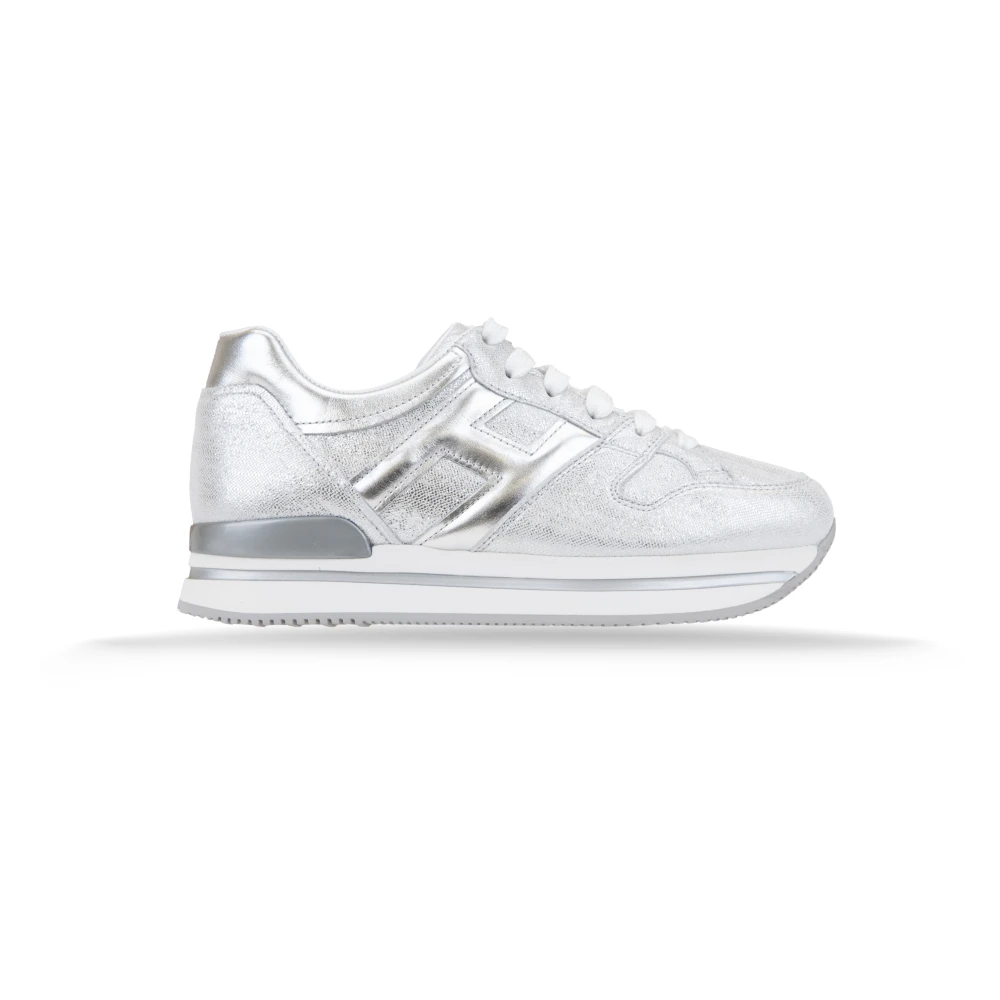 Hogan Glitter Leren Veterschoenen Dames Schoenen Grijs