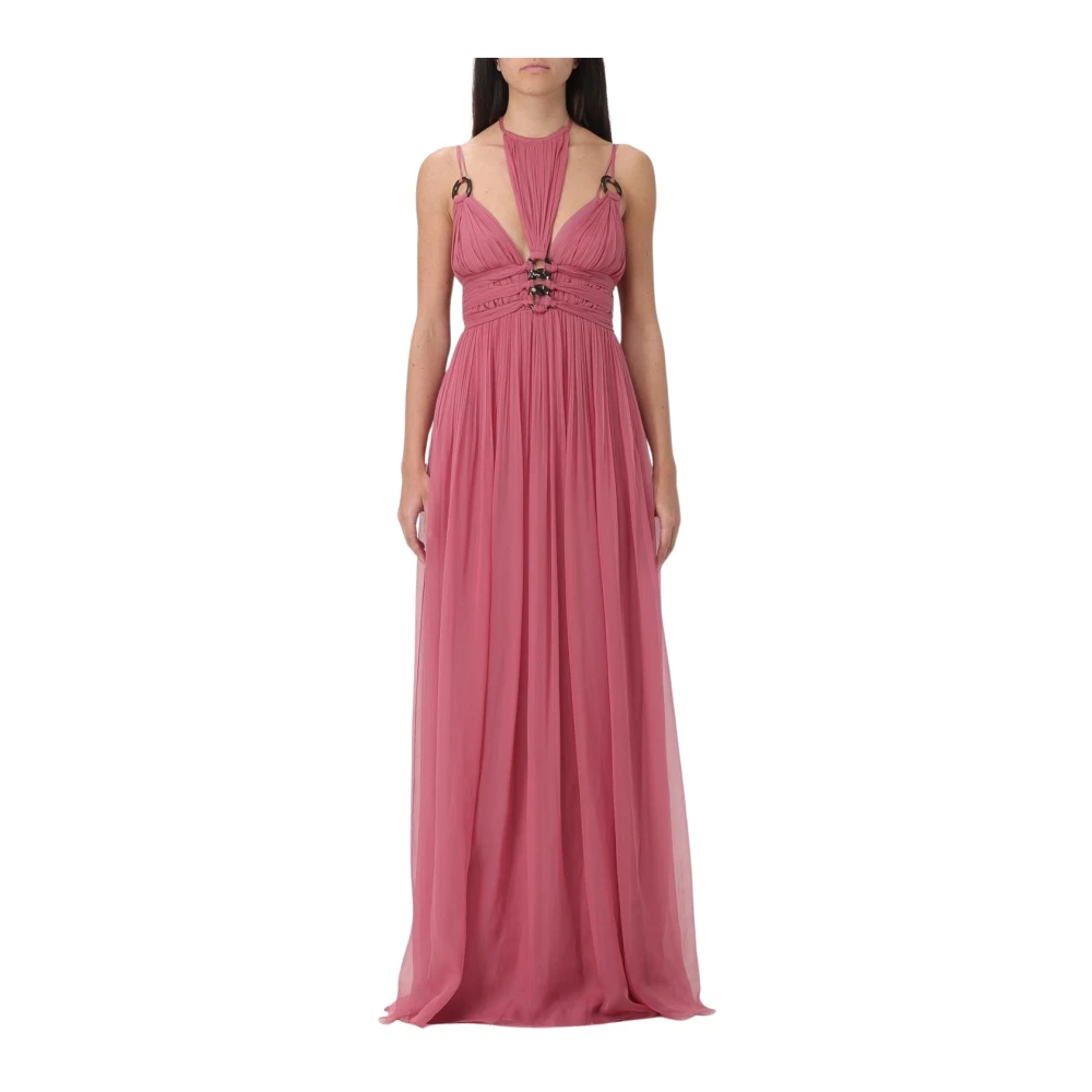 Alberta Ferretti Rosa Sidens Maxiklänning Veckad Kjol