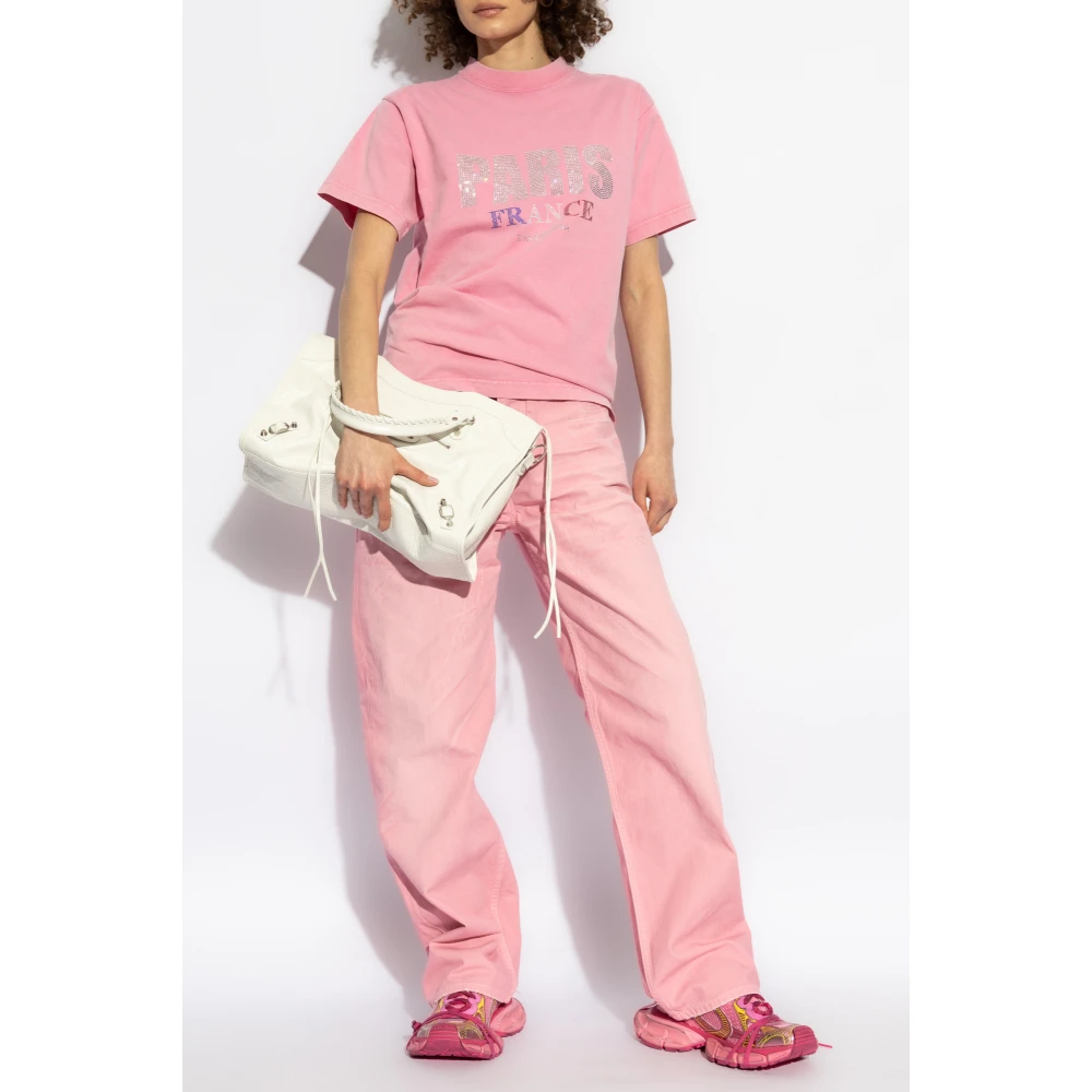 Balenciaga T-shirt met logo Pink Dames