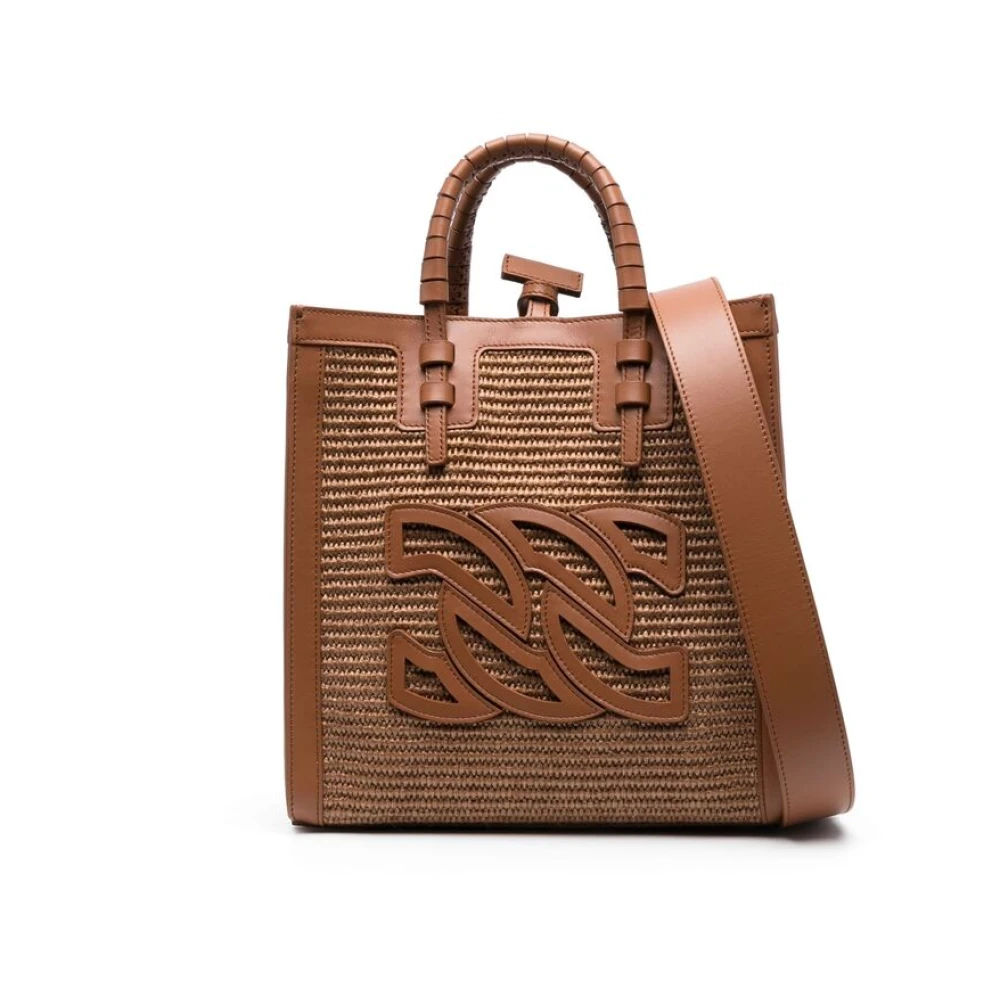 Casadei Bruin Leren Geweven Handtas Brown Dames