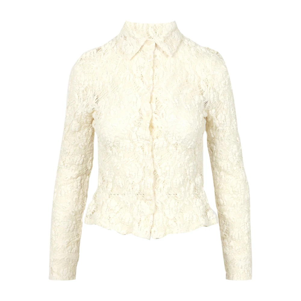 Msgm Bloemen Kant Shirt Roomwit Beige Dames