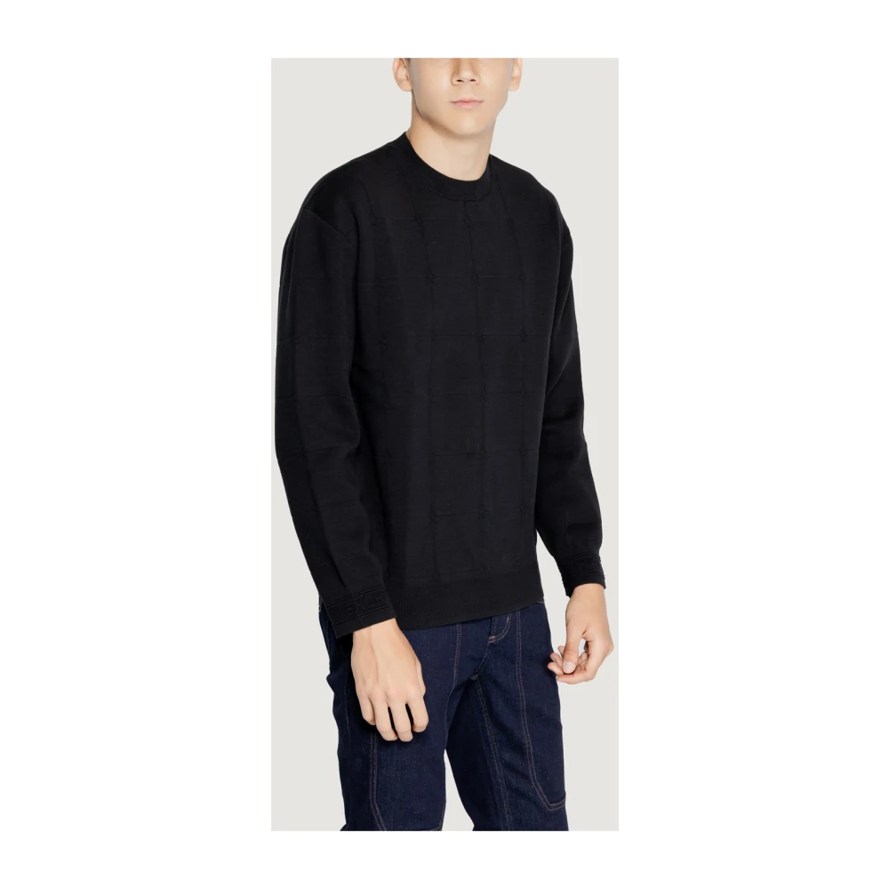 Emporio Armani Zwart Geruite Sweater Pullover Black Heren