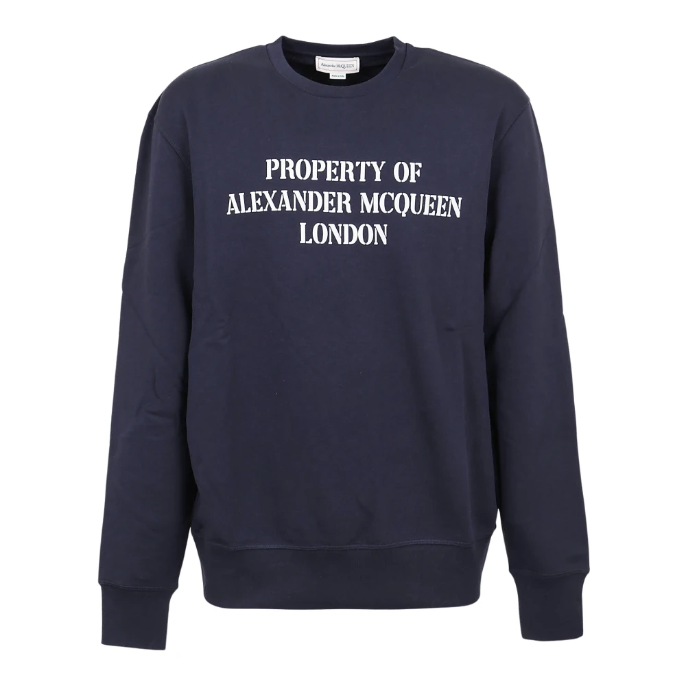 Alexander McQueen Tränings T-shirt, Marinblå och Vit Stilfull Sweatshirt Blue, Herr
