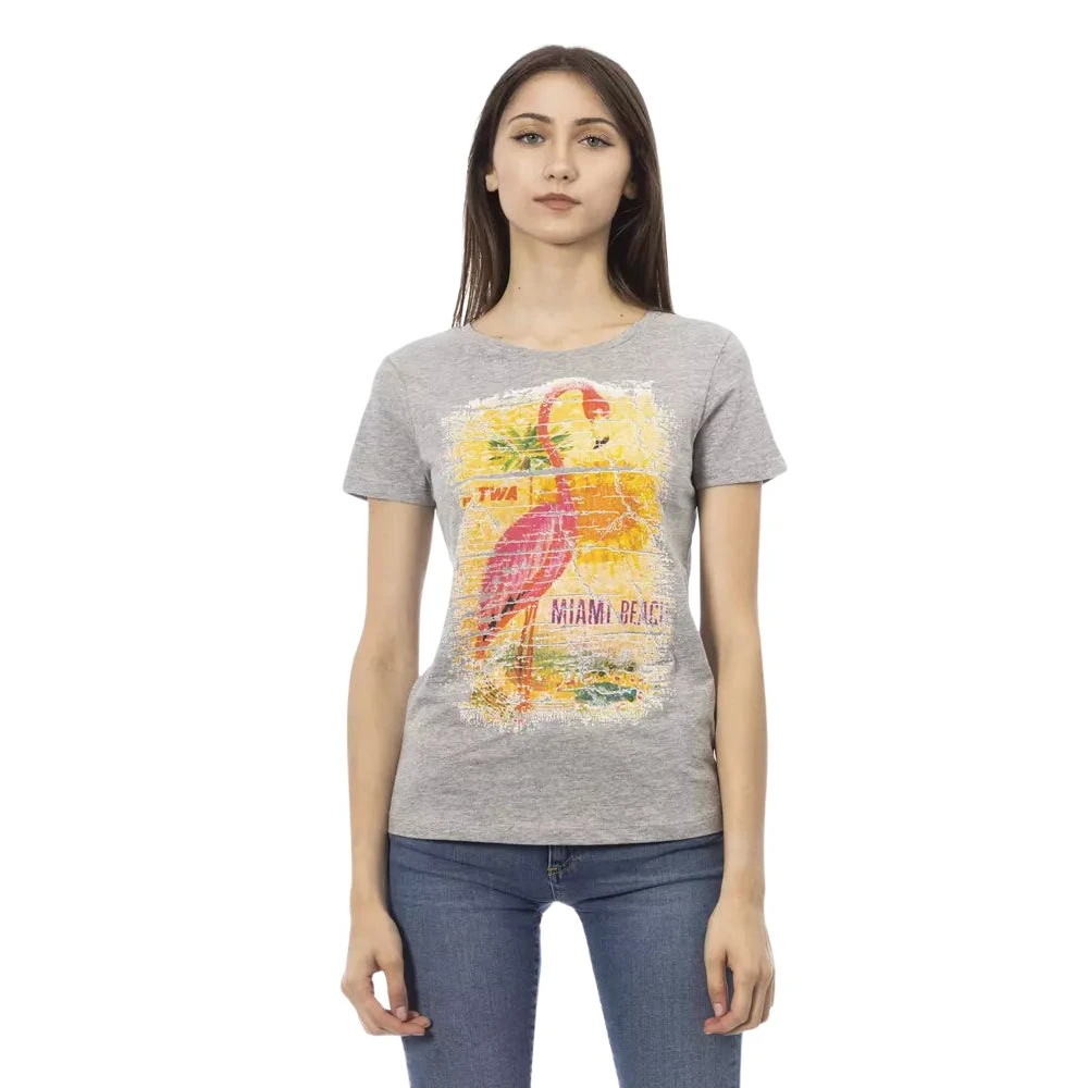 Trussardi Women's Gray T-Shirts, L, Cotton Short Sleeve T-Shirt With Front Print