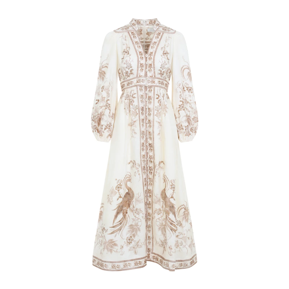Zimmermann Women's Beige Indra Plunge Midi Dress - Maxi Dresses - L - Dresses