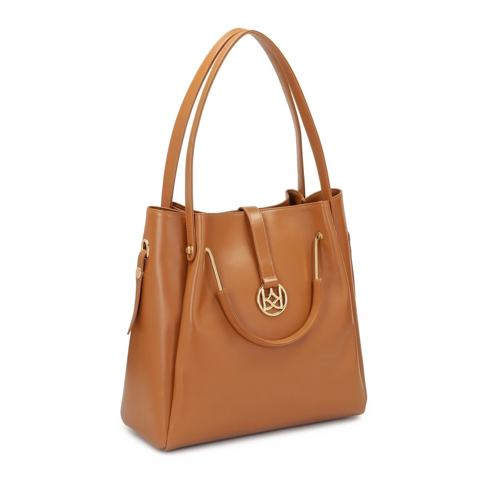 Kazar Grote leren handtas met dubbele handvatten Brown Dames