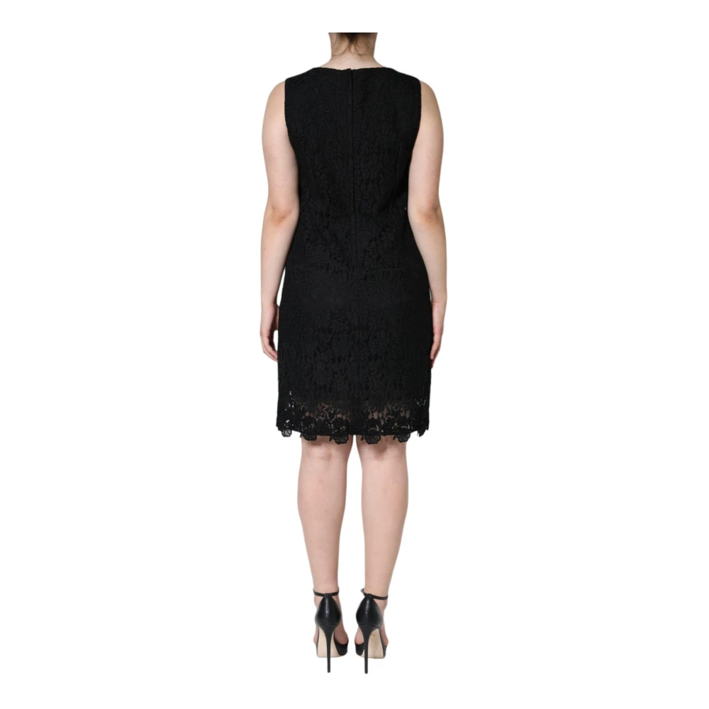Dolce & Gabbana Zwarte Bloemenkant Sheath Mini Jurk Black Dames