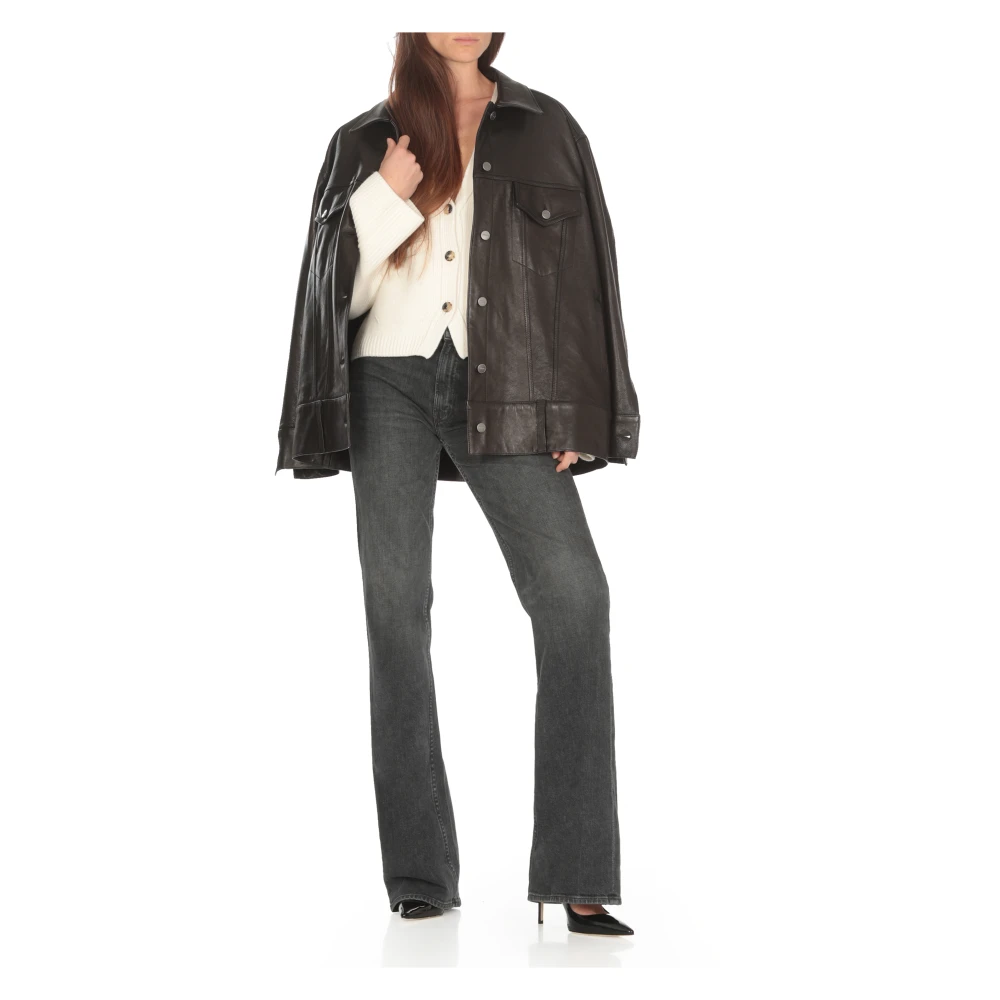 Mother Grijze Katoenen Jeans met Riemlussen Gray Dames