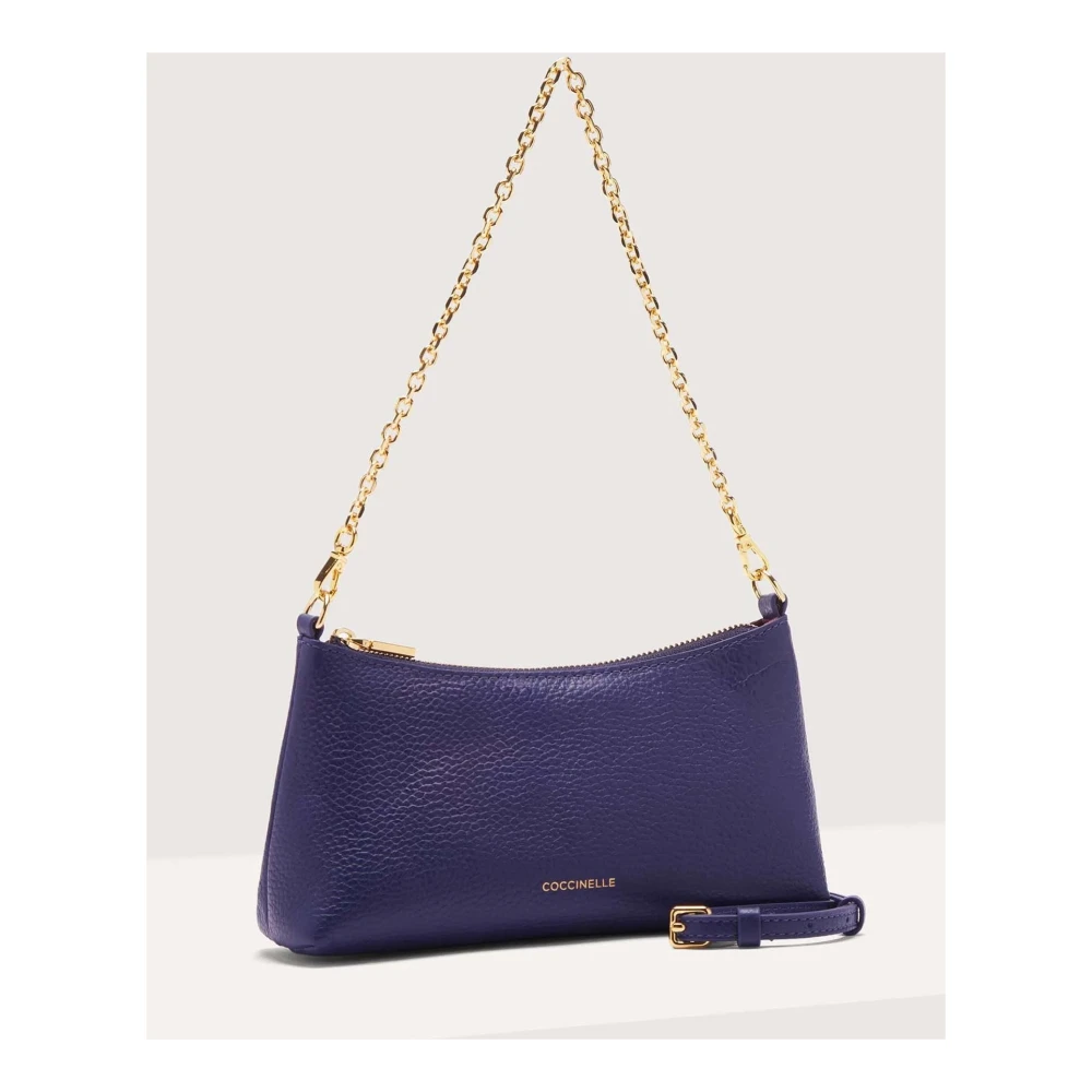 Coccinelle Blauwe Leren Schoudertas met Kettingriem Blue Dames