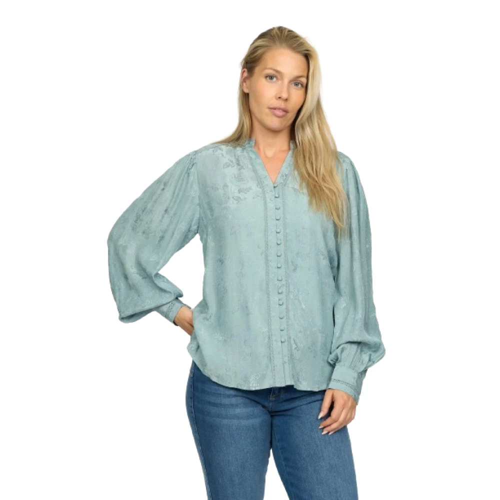2-Biz Elegante Shirt met Fijne Details Blue Dames