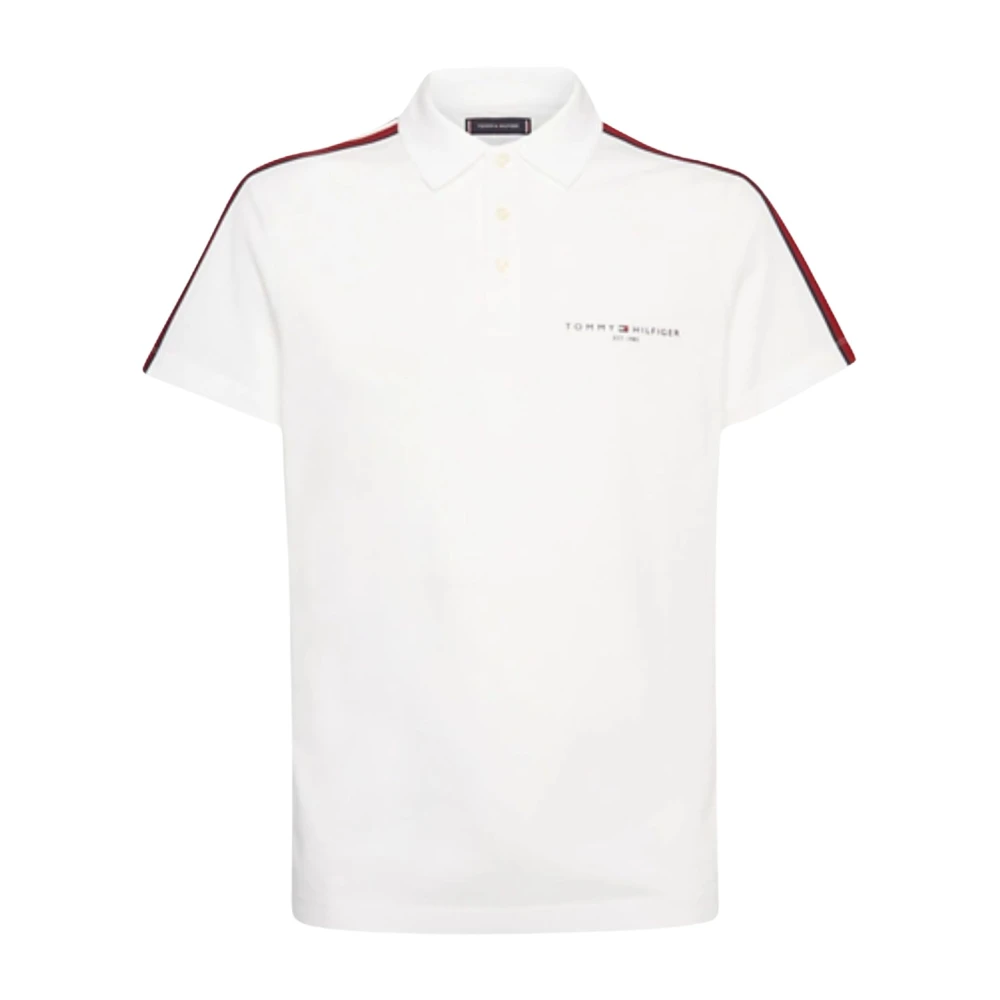 Tommy Hilfiger Heren Polo met Gestreepte Schouders White Heren