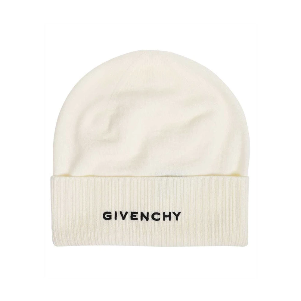 Givenchy Witte Wol Ribgebreide Rand Hoed White Dames
