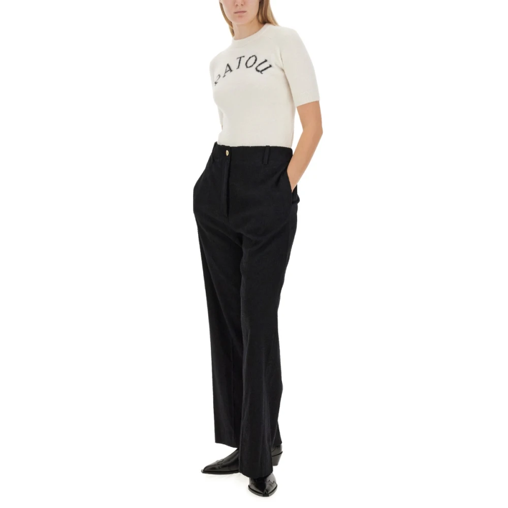 Patou Wijde broek met unieke stofmix Black Dames