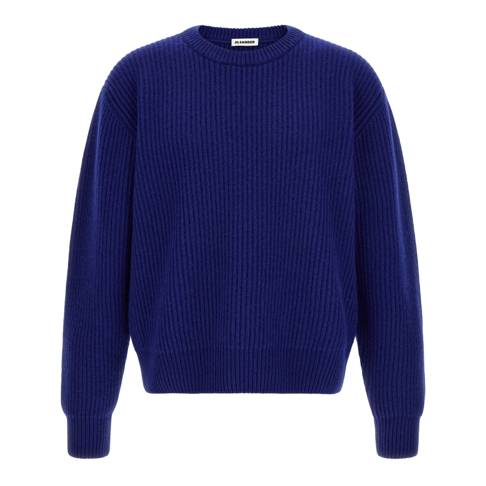 Jil Sander Men's Blue Round-Neck Knitwear, M, Fisherman Rib Jumper