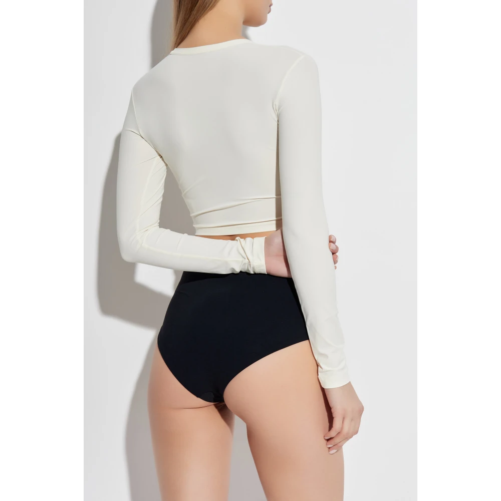 Jil Sander Zwemtop met bedrukt logo Beige Dames