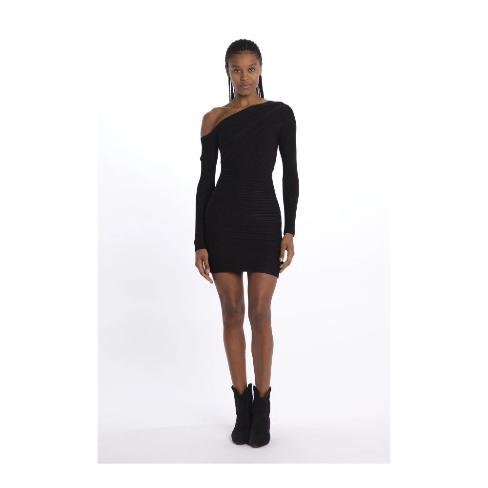 BA&SH Zwarte Geribbelde Gebreide Minijurk Black Dames