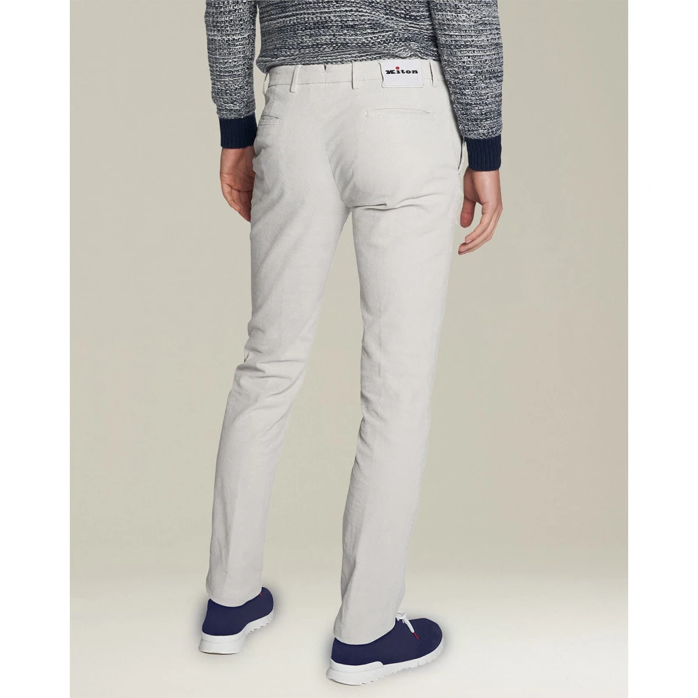 Kiton Stretch Katoen Gletsjer-Grijze Slim Fit Broek Gray Heren