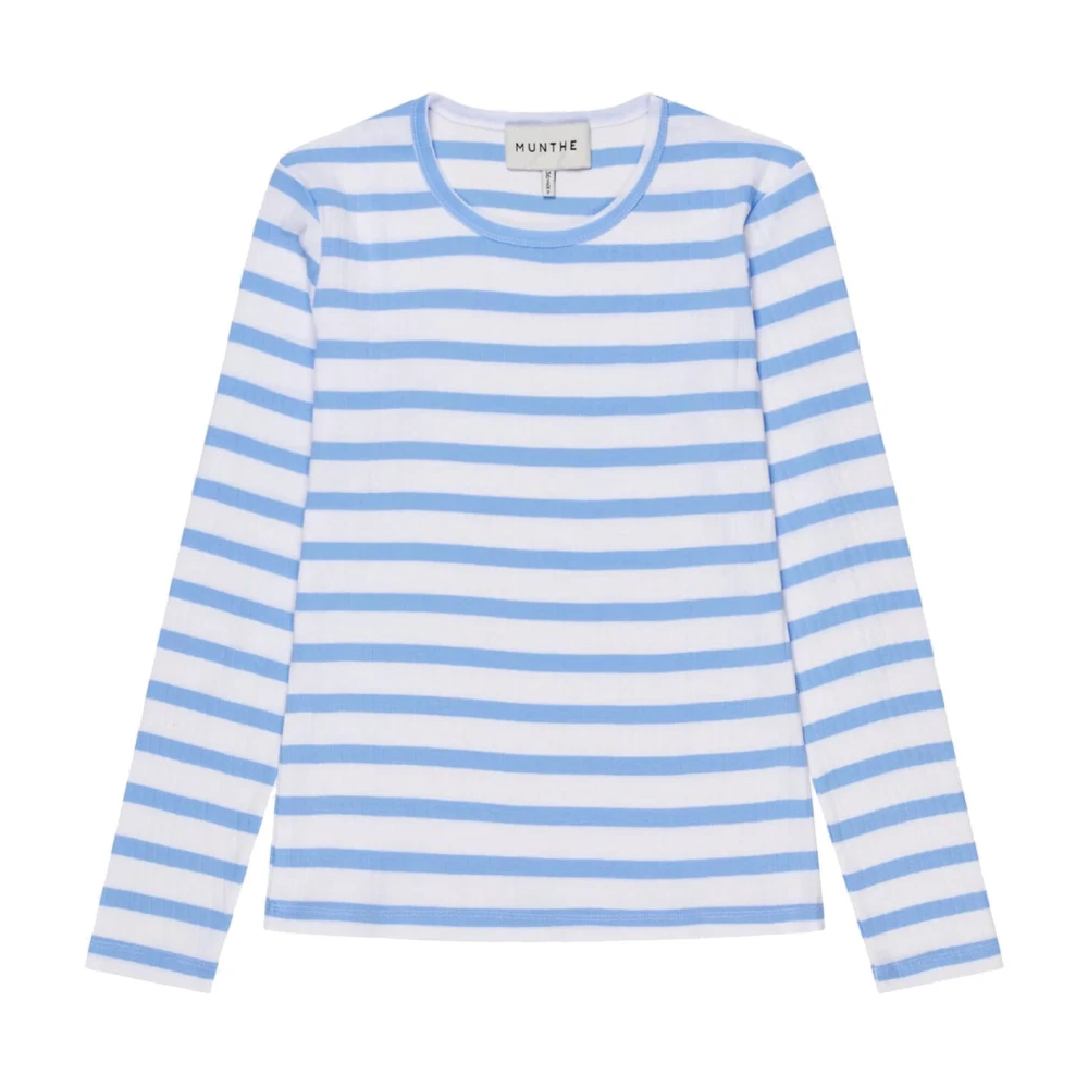 Munthe Gestreept T-shirt met zachte rib Blue Dames