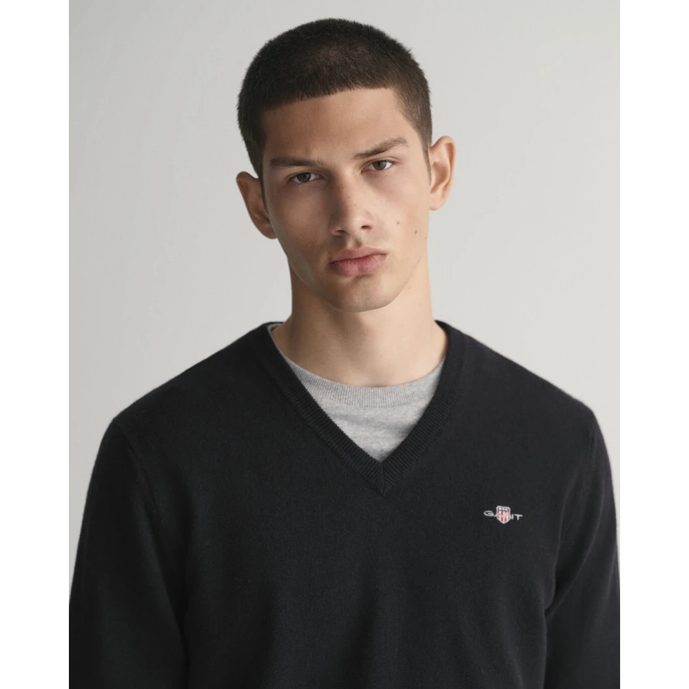 Gant Klassieke Wol V-Hals Trui Black Heren
