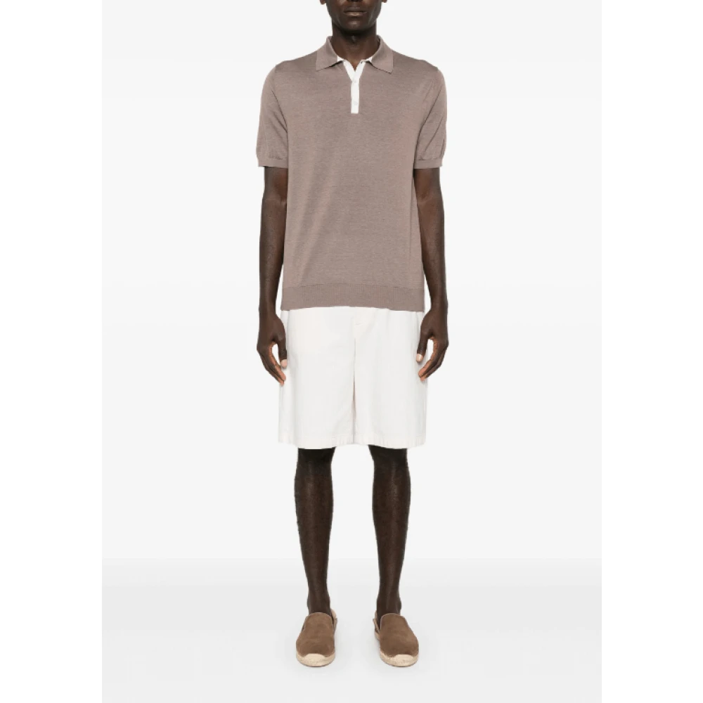 Kiton Zijde-katoen Polo Shirt Fijn Gebreid Brown Heren