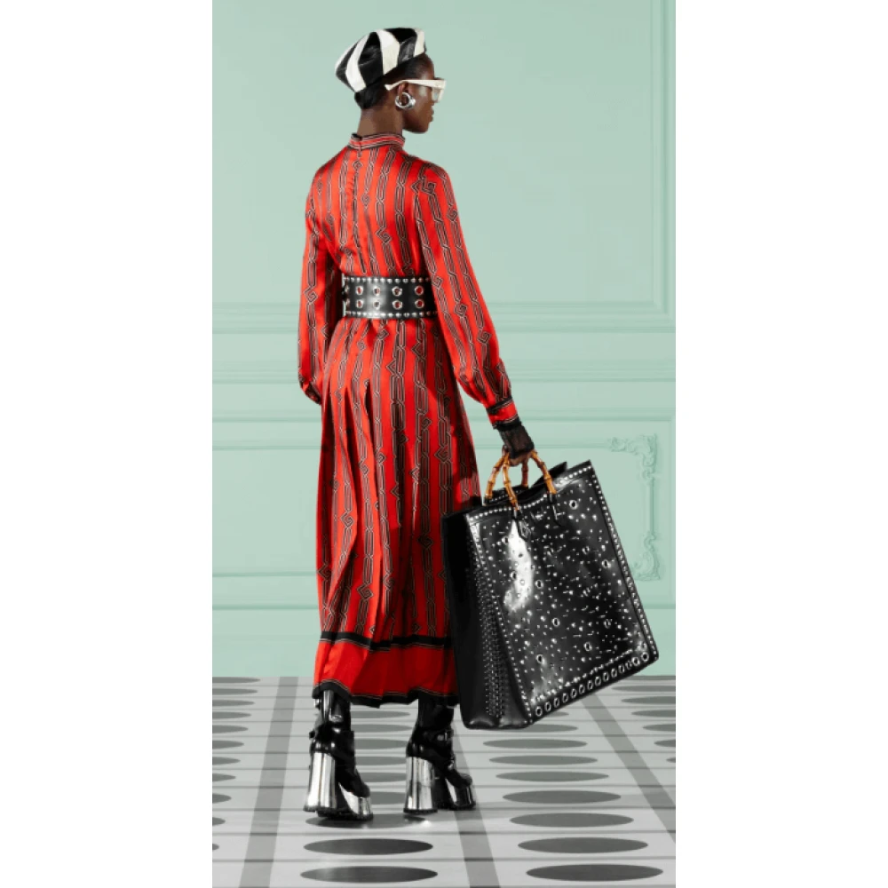 Gucci Vierkante G-kettingprint zijden jurk Red Dames