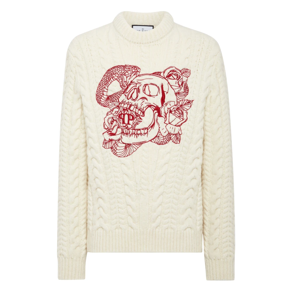 Philipp Plein Uomo Bianco - Wool Sweater Skull - Knitwear - 3XL