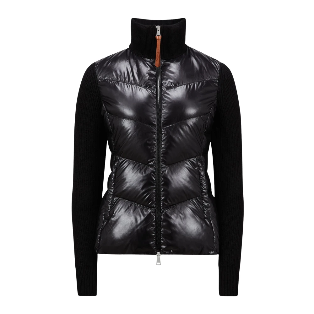 Moncler Zwarte Geribbelde Gebreide Trui met Donsvulling Black Dames