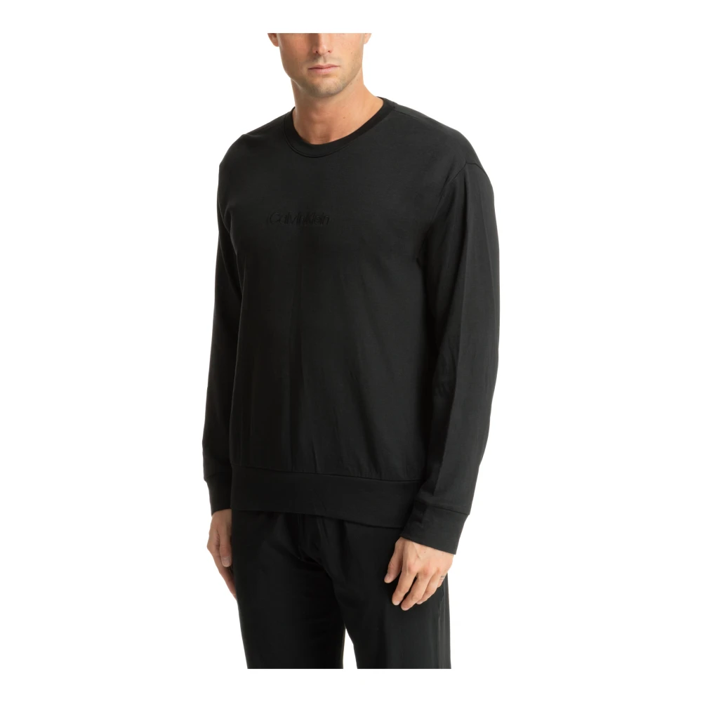 Calvin Klein Effen Logo Geborduurde Nachtmode Sweatshirt Black Heren
