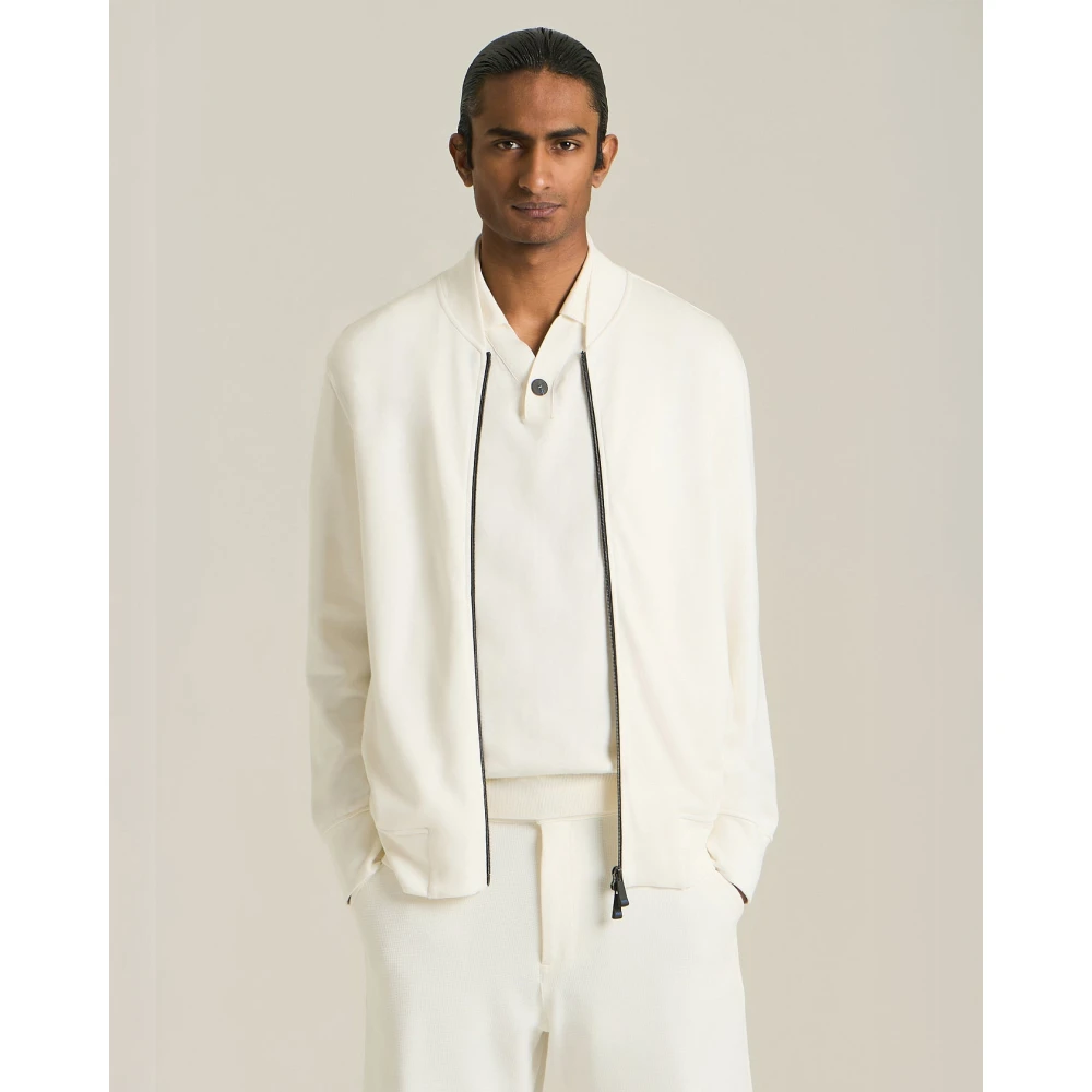 Kiton Stretch Viscose Zip-Up Sweatshirt White Heren