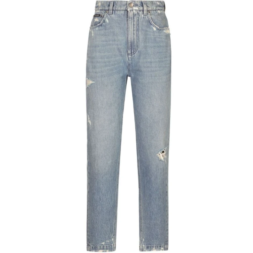 Dolce & Gabbana Blå Ripped Slim Cut Jeans Blue, Dam