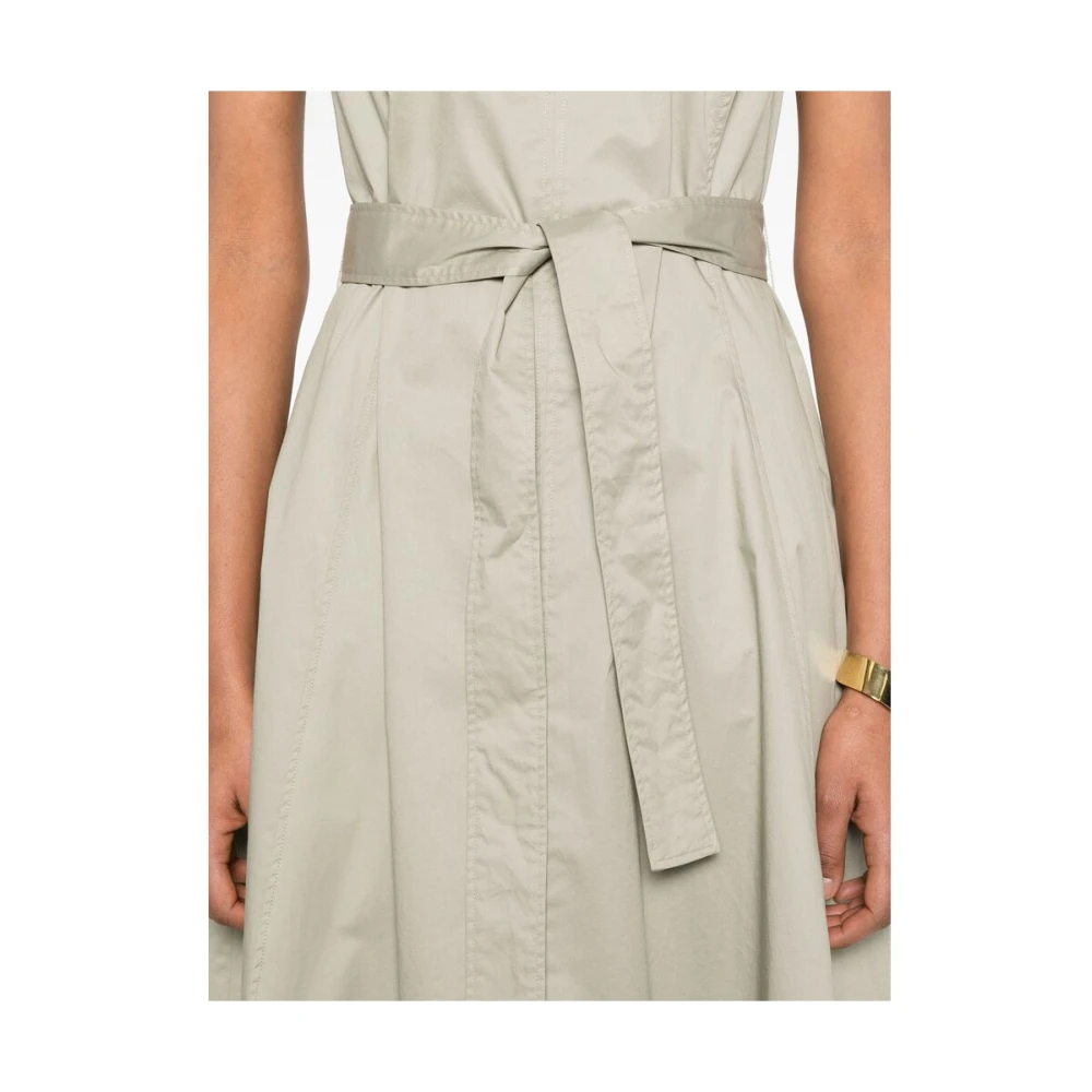 PESERICO Khaki Mouwloze Jurk met Riem en Zakken Green Dames