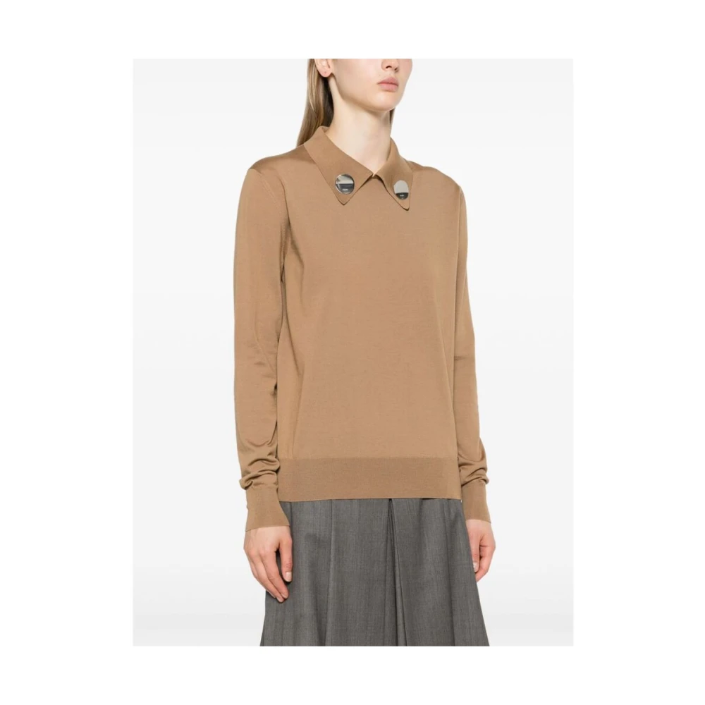 Jil Sander Bruine Wollen Gebreide Polosweater Beige Dames