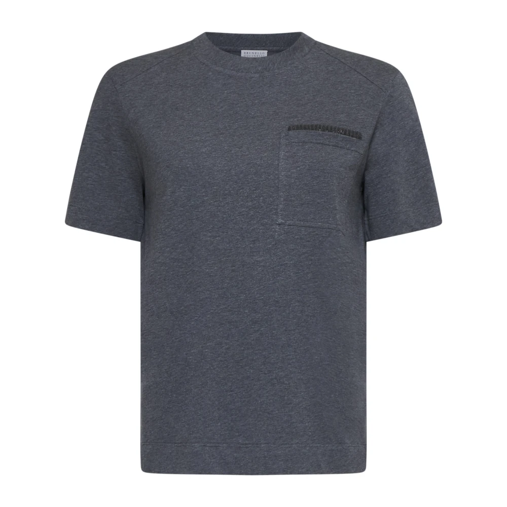 BRUNELLO CUCINELLI Monile Embellished Crew Neck T-shirt Gray Dames