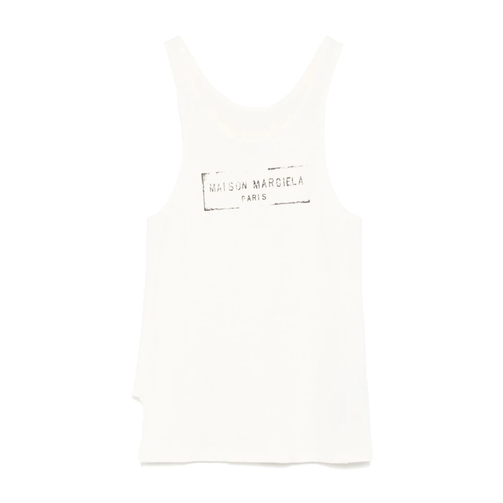 Maison Margiela Vit Flared Top Med Logotyptryck