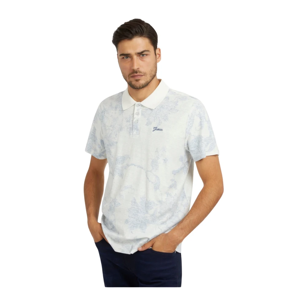 Guess Poloshirt met bloemenprint Slim Fit White Heren