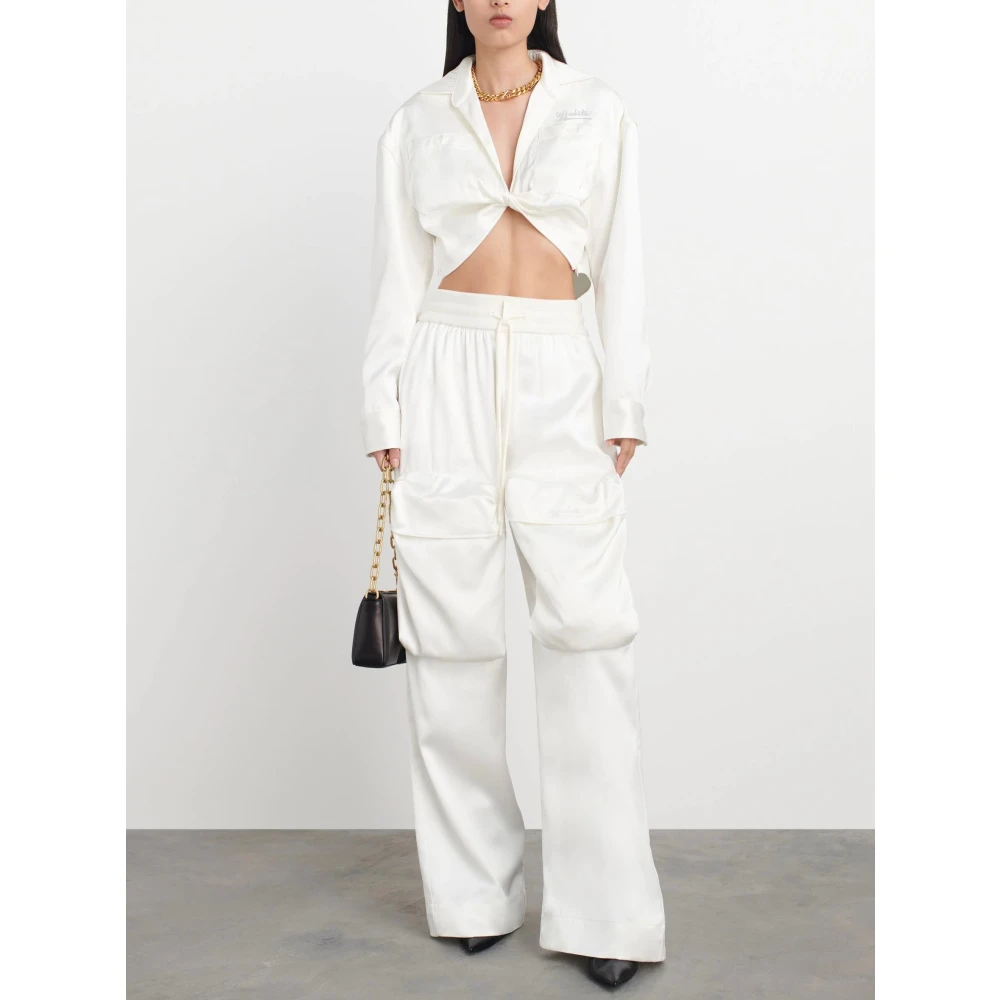 Off White Twist Crop Shirt White Dames