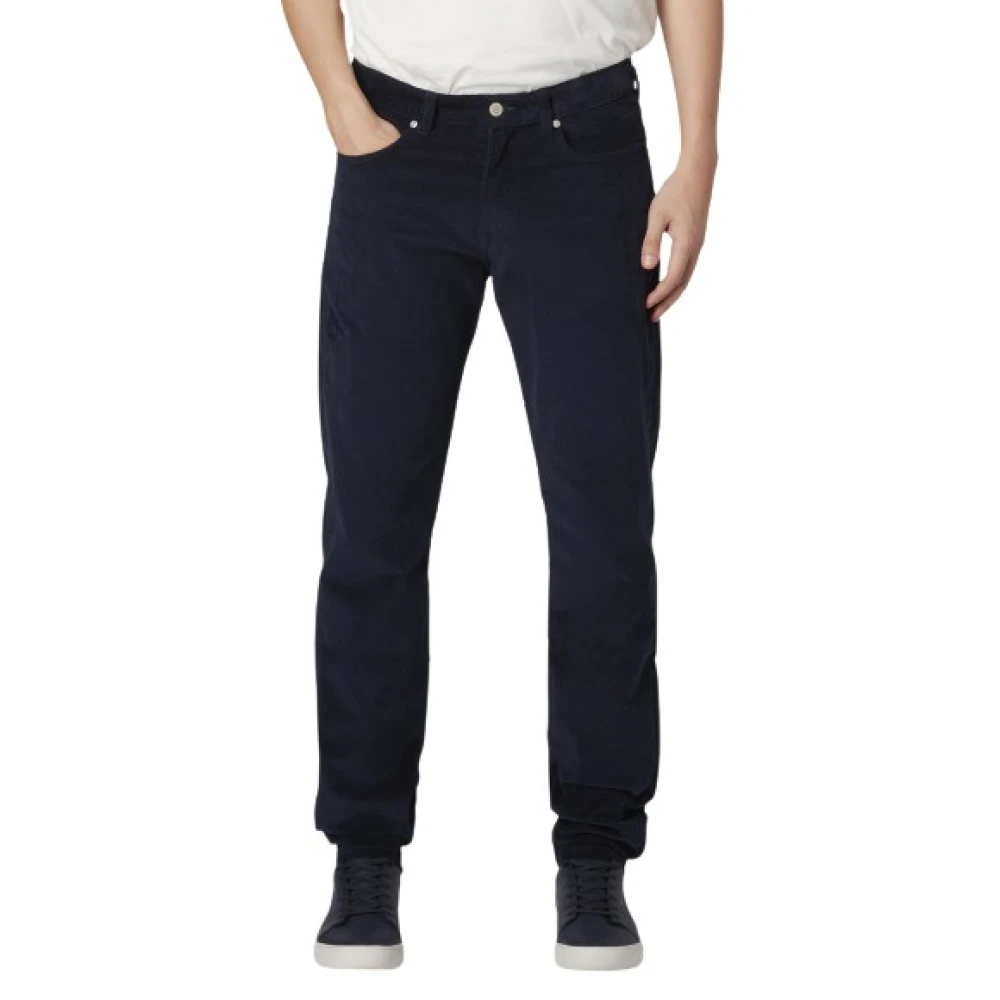 PS By Paul Smith Stretch Corduroy Broek met Signature Patch Blue Heren
