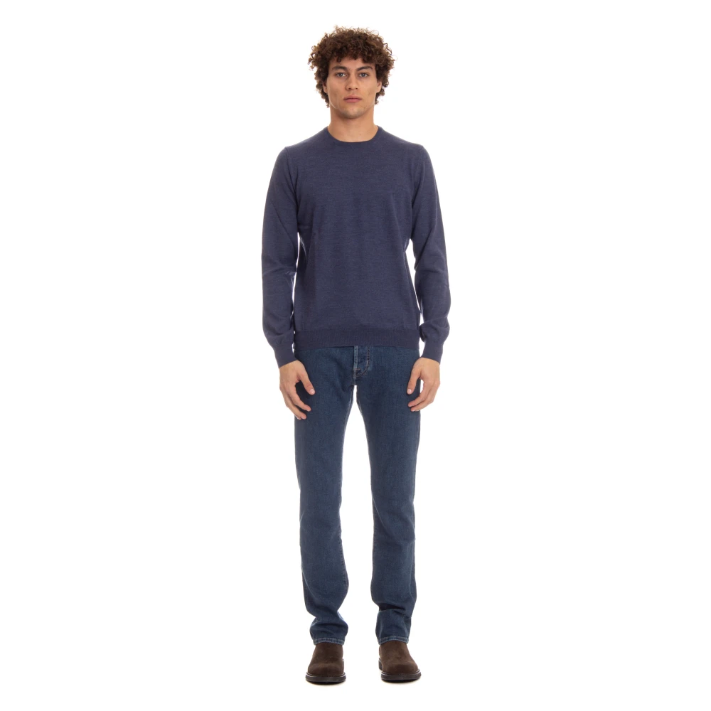 Barba Fijne Merinowol Ronde hals Sweater Blue Heren