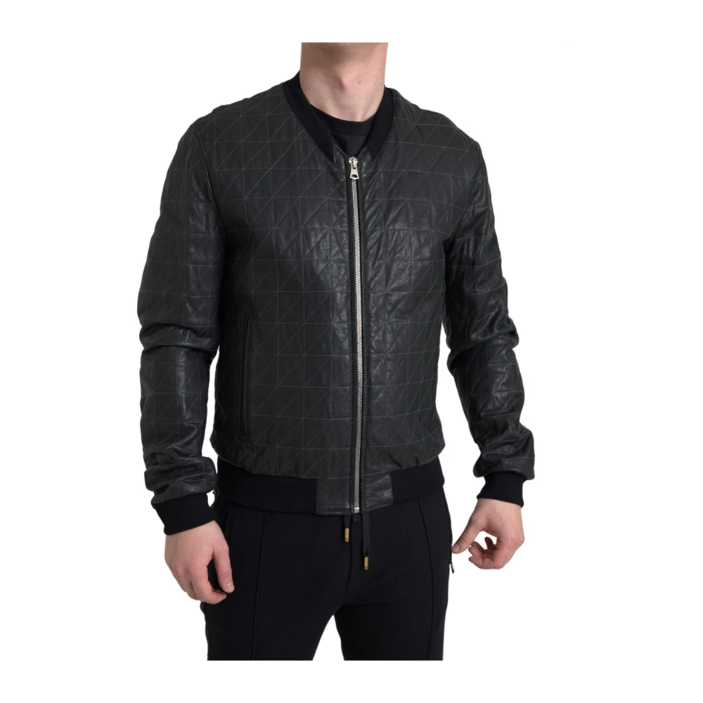 Dolce & Gabbana Men's Black Elegant Leather Bomber Jacket