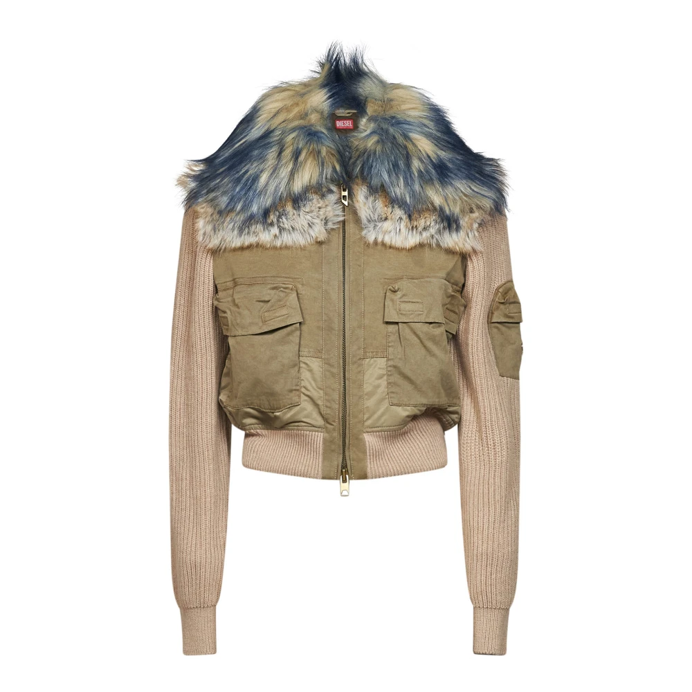 Diesel Green Bomber Jacket With Rib-Knit And Plush Trims - Female - Bomber Jackets - Xs - Jackets