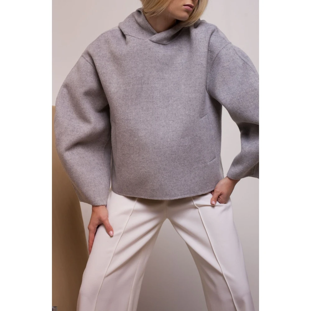 Loulou Studio Taupe Hooded Wol Cashmere Jas Gray Dames