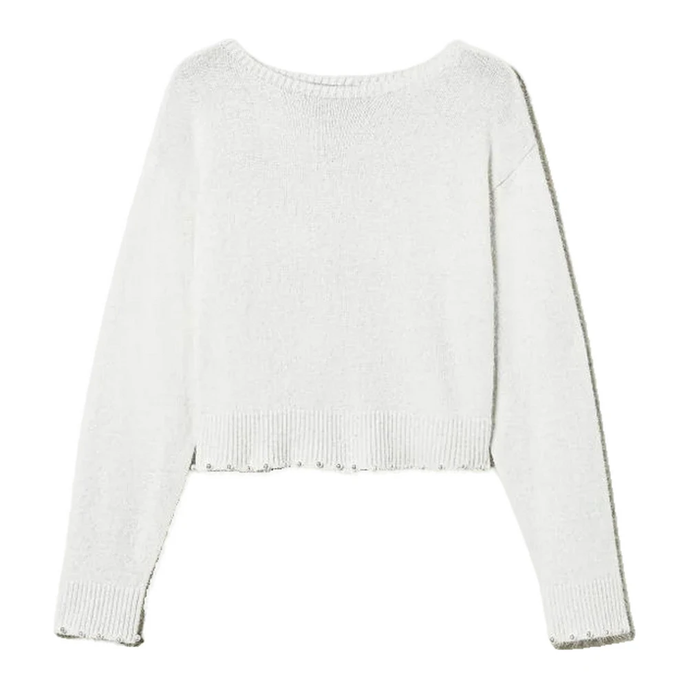 Twinset Gebreide Trui met Unieke Samenstelling White Dames