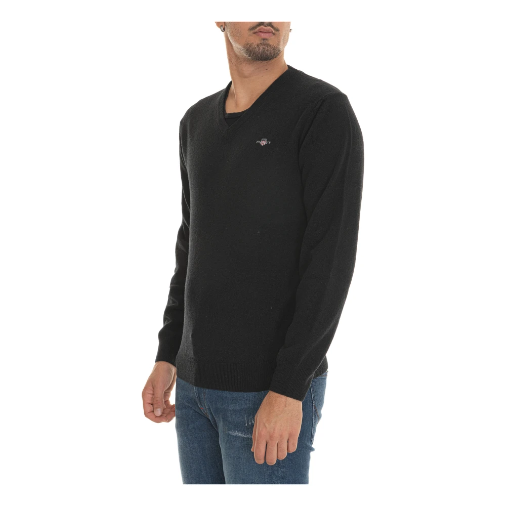 Gant V-hals trui extra fijne lamswol Black Heren