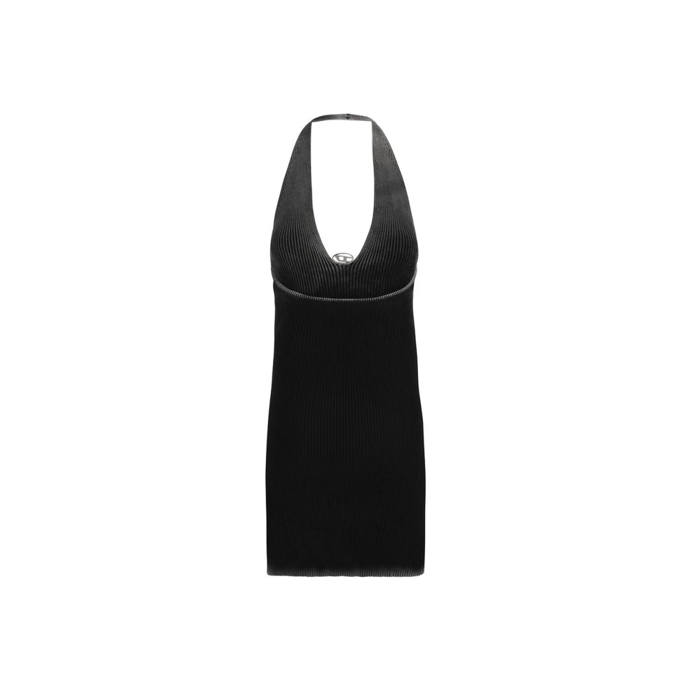Diesel Geribbelde Mouwloze Mini Jurk met Logo Black Dames