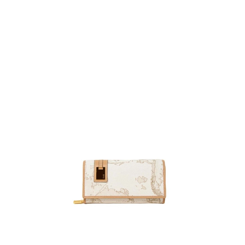 Alviero Martini 1a Classe Grote Katoen Leren Blend Portemonnee Beige Heren