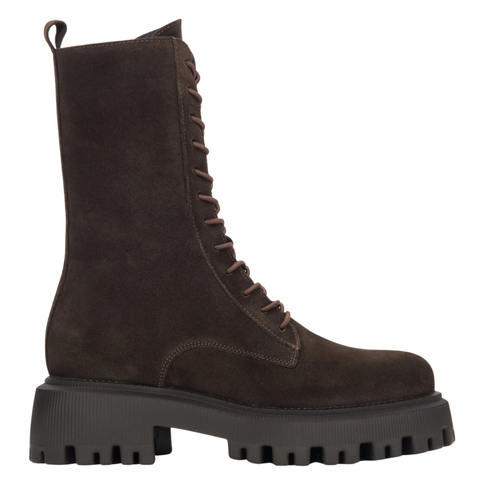 Estro Women's Brown Saddle Ankle Boots Made Of Premium Italian Genuine Velour Er00118117